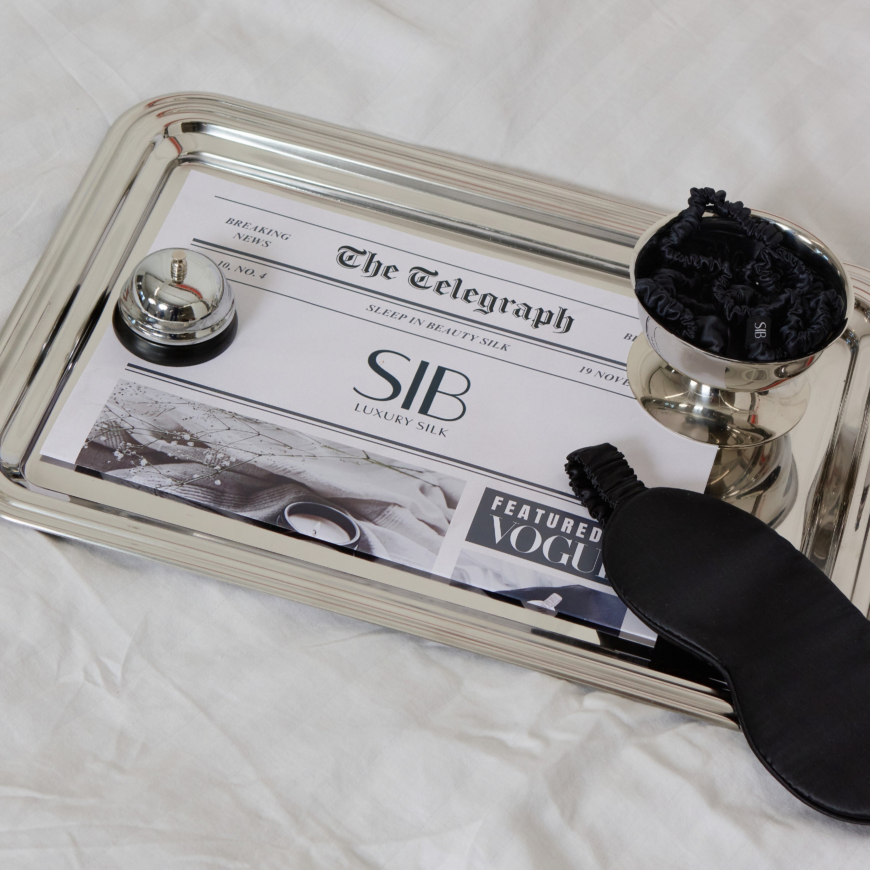 Silk scrunchie & black silk eyemask 